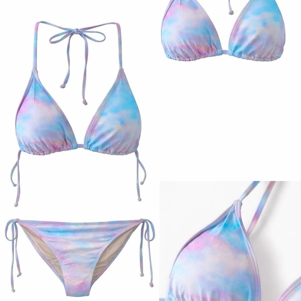 Tie-Dye String Bikini Set – Pastel Blue/Pink – Size M